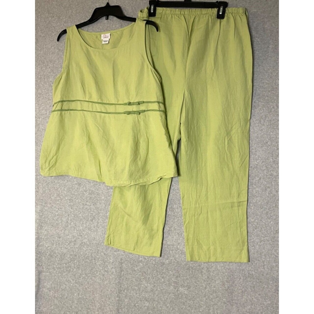 Oh Baby Motherhood Pant Set Maternity Lg Lime Green Linen Waist Tie Bow Pull On